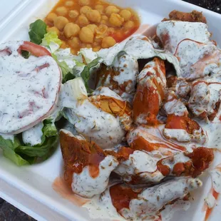 chicken over rice with salad chickpeas....this is amaaaaazing