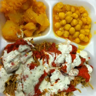 Chicken on rice w potato and chickpeas