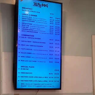menu and prices