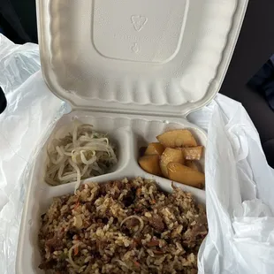 Bulgogi (Beef) Fried Rice with Korean style potatoes &amp; bean sprouts