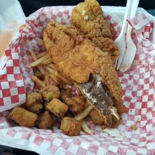 Red snapper on top and grouper (bought 2 baskets to split, so we could try both fish)