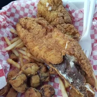 Red snapper on top and grouper (bought 2 baskets to split, so we could try both fish)