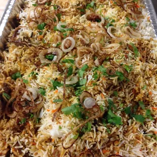 Full pan of Karachi style biryani