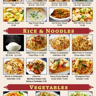 Appetizer &amp; Soup, Rice &amp; Noodles, Vegetables