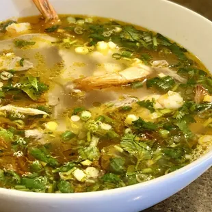 Shrimp &amp; pork Banh Canh w/chili oil. Moi all time fave :)...