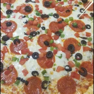 pepperoni, olives, and cheese