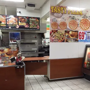 Inside the pizza shop. Recently remodeled.