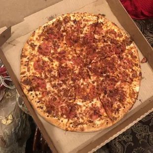 Pepperoni and bacon pizza