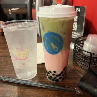 Rose Matcha Latte with Boba