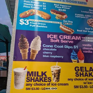 a menu for ice cream