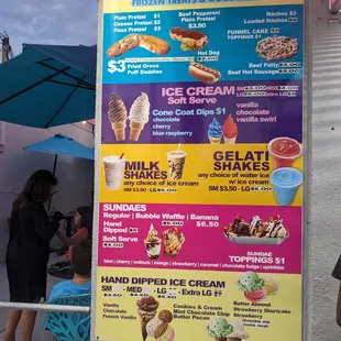 a menu for ice cream