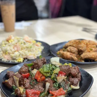 two plates of food on a table