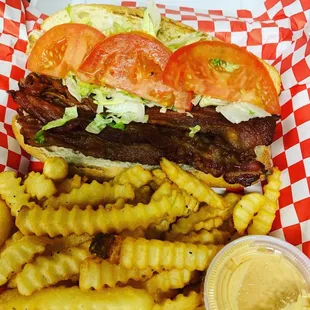 BLT with Hickory smoked bacon and crinkle cut fries.