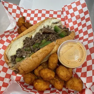 Cheesesteak with corn nuggets