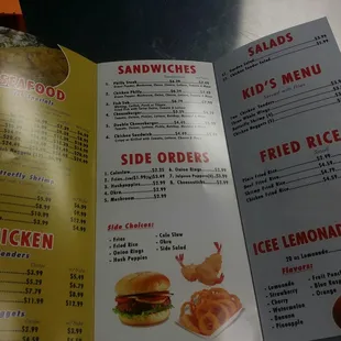 a menu for a fast food restaurant