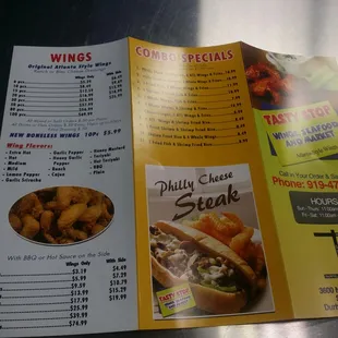 a menu for a fast food restaurant