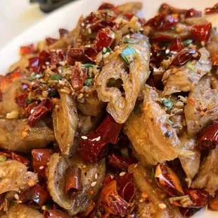 Crispy tripe in chili. Fabulous. Not smelly. Crispy. Delightful.