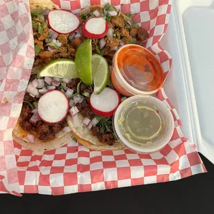 Al pastor and chorizó tacos from East Coast Tacos