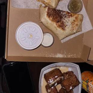 The Pass; chicken crunch wrap and bread pudding