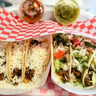 a plate of tacos and rice