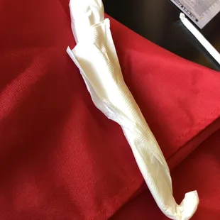 This was interesting: the fork wrapped in a paper napkin then wrapped in cloth