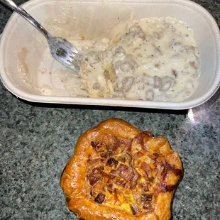 HUGE Biscuit &amp; gravy with a meat lovers quiche.