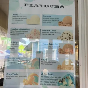 a menu for flavors