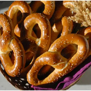 a basket of pretzels