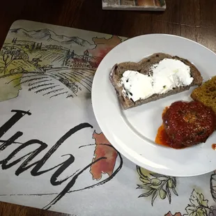 Meatball and a cheese spread/dip appetizer