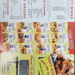 a menu for a fast food restaurant