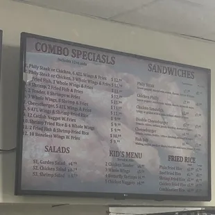 a menu on the wall