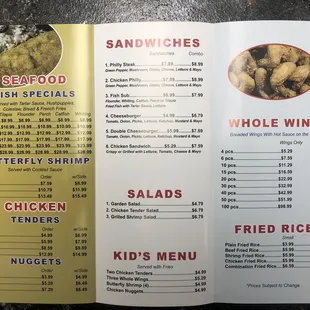 a menu for a restaurant