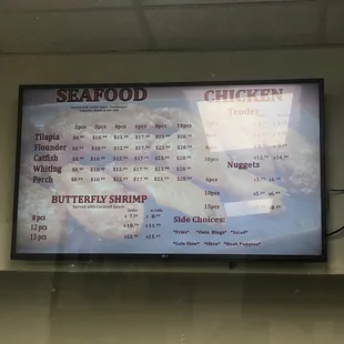 a menu on the wall