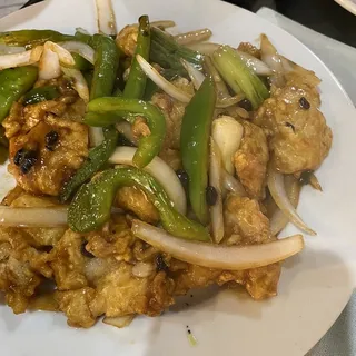 Fish Fillet with Black Bean Sauce on Rice