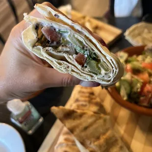 a hand holding a pita