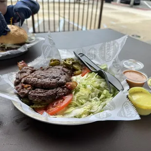 Salad with double beef patties