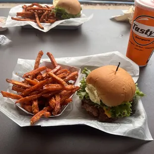 Double Burger with Sweet Potato Fries