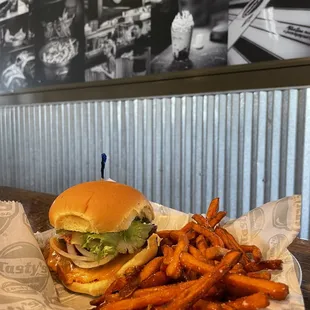 a sandwich and fries