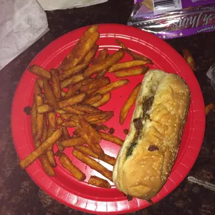 The philly and seasoned fries were delicious!