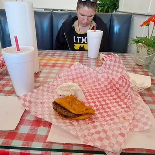 One of 2 booths with cute table decor.