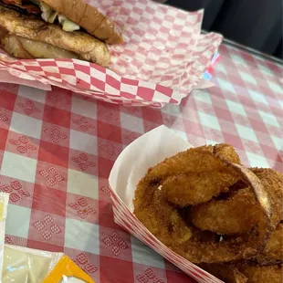 Chicken sandwich and onion rings. All good!