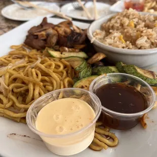 Steak Hibachi with Fried Rice, Lo Mein, Veggies