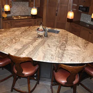 pizza shaped island with a seam in it.