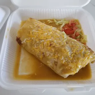 Smothered chicharrones breakfast burrito