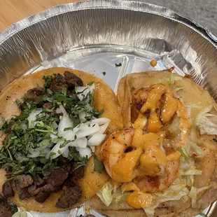 Steak and shrimp taco