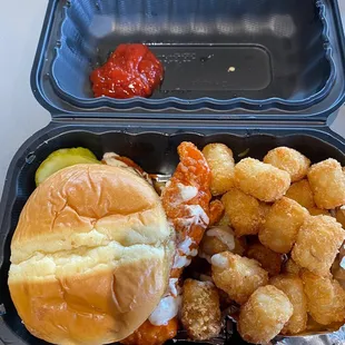 Buffalo Ranch sandwich with tots side.