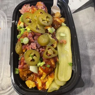 Honey BBQ with bacon tots and jalapeño.