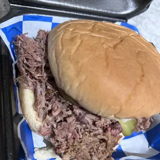 Chopped Brisket on a Bun Sandwich