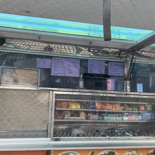 Selection of drinks, snacks, and additional menu items