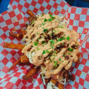 Sweet potato chorizo cheese fries!
